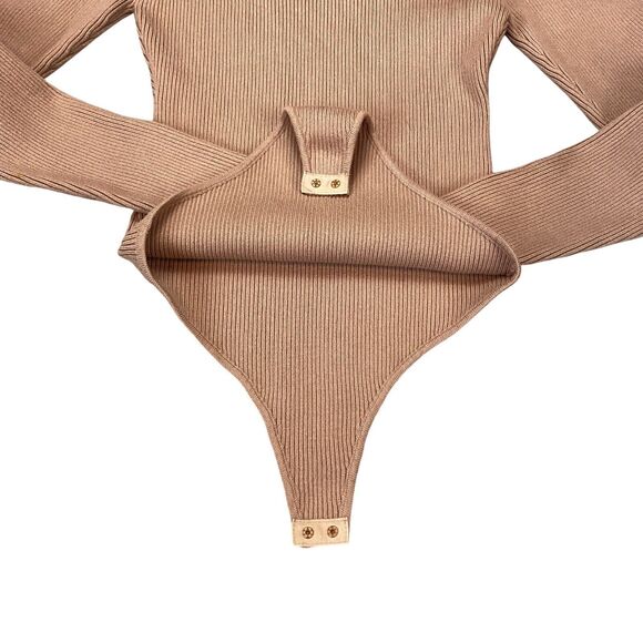 ASTR The Label Bodysuit Womens Large Pink Long Sleeve Cutout Mock Neck Ribbed - Picture 11 of 13